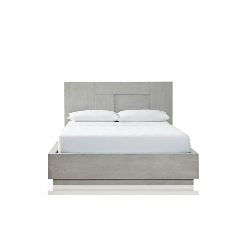 Glimps California King Platform Bed, Cross Grain Panel Headboard, Gray - Benzara