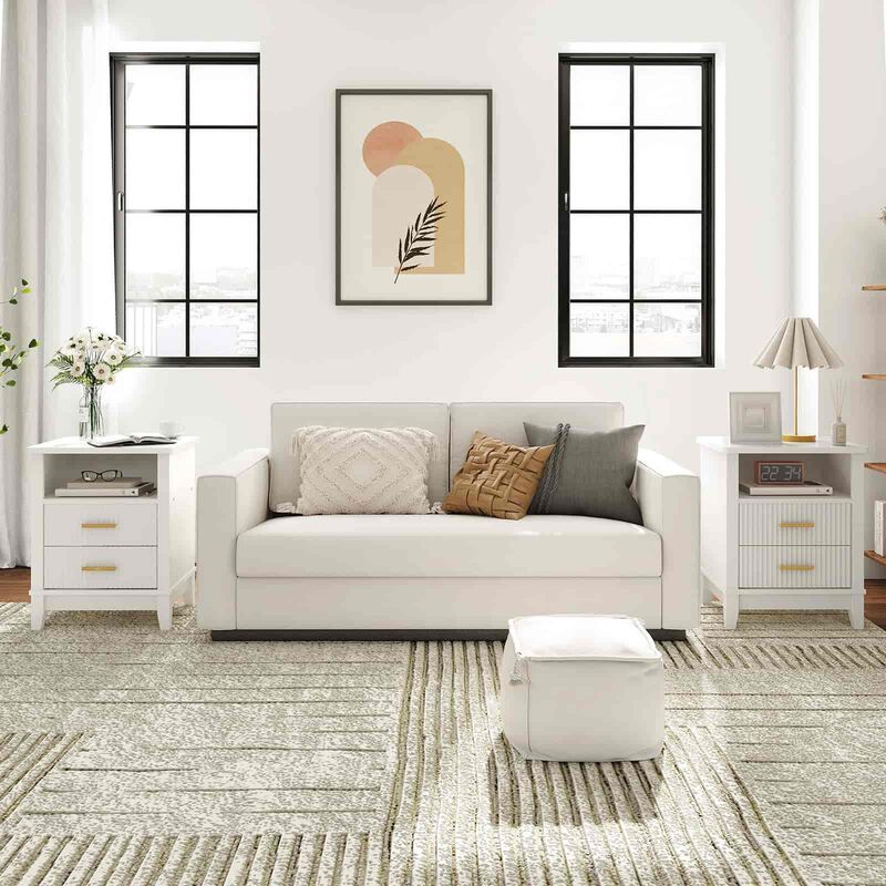 Nightstand with 2 Drawers, LED Light Strip and Storage End Table -White image number 5
