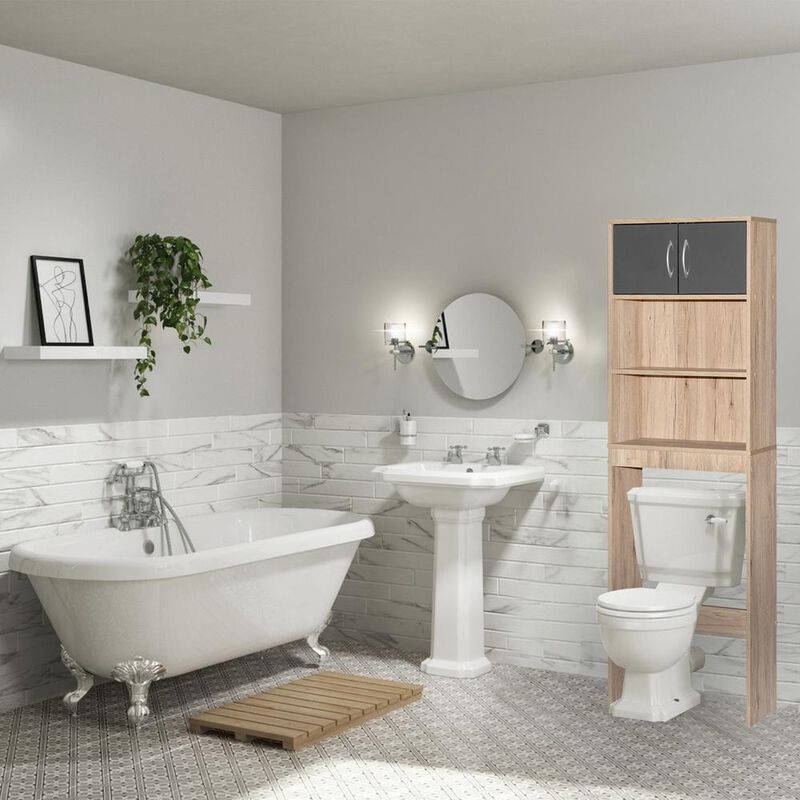 Better Home Products Ace Over-the-Toilet Storage Rack in Natural Oak & Dark Gray