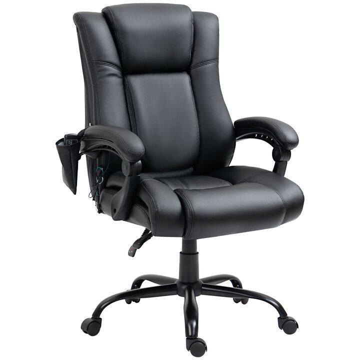 High Back Vibration Massage Office Chair, Reclining PU Leather Computer Chair with Armrest and Remote, Black