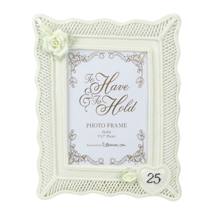 11-Inch Off White and Green "25th Wedding Anniversary" Photo Picture Frame