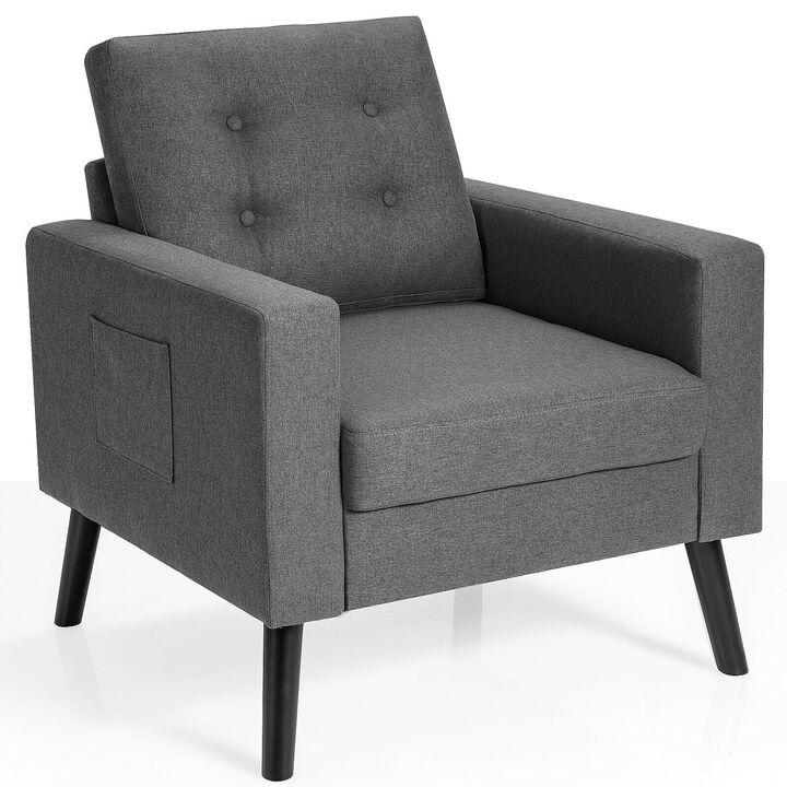 Mid-Century Upholstered Armchair Club Chair with Rubber Wood Legs