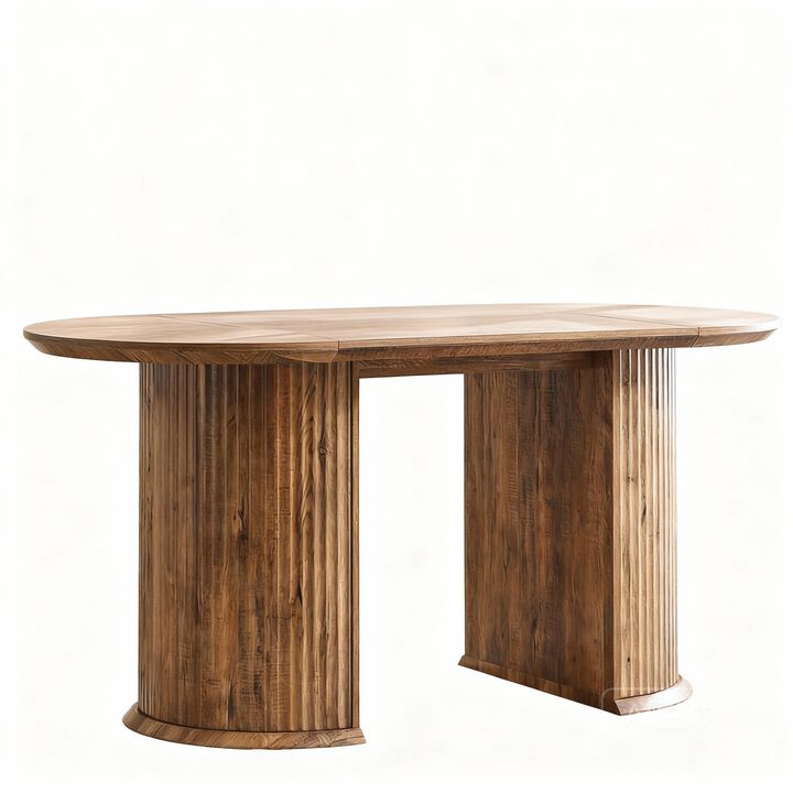 63" Oval Dining Table for 4-6, Fluted Base, Marble-Look Top, 300 lb Capacity