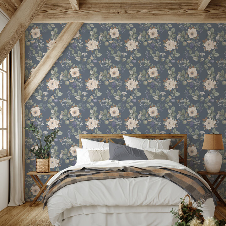 Bramble Blue Floral Wallpaper