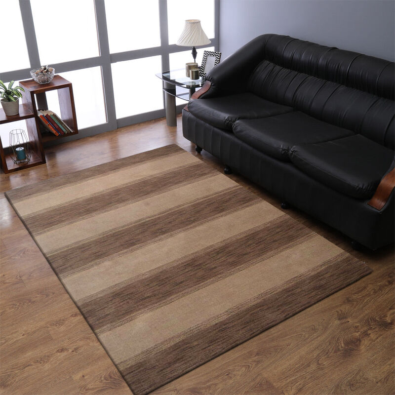 RUGSOTIC CARPETS HAND KNOTTED LOOM WOOL ECO-FRIENDLY AREA RUGS  - 6'x9', Rectangle, Brown Beige Color, Contemporary Modern Design, High Pile Thick Handmade Anti Skid Rugs for Living Room (L00206) image number 1