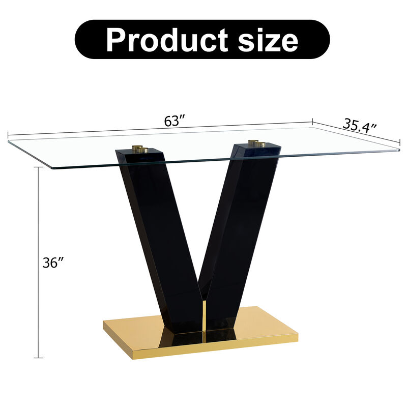 Hivvago 68 Seater Modern Minimalist 0.4" Tempered Glass Tabletop and VShaped Slab Legs