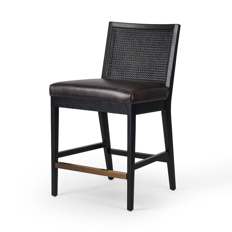 Antonia Cane Armless Leather Counter Stool in Ebony