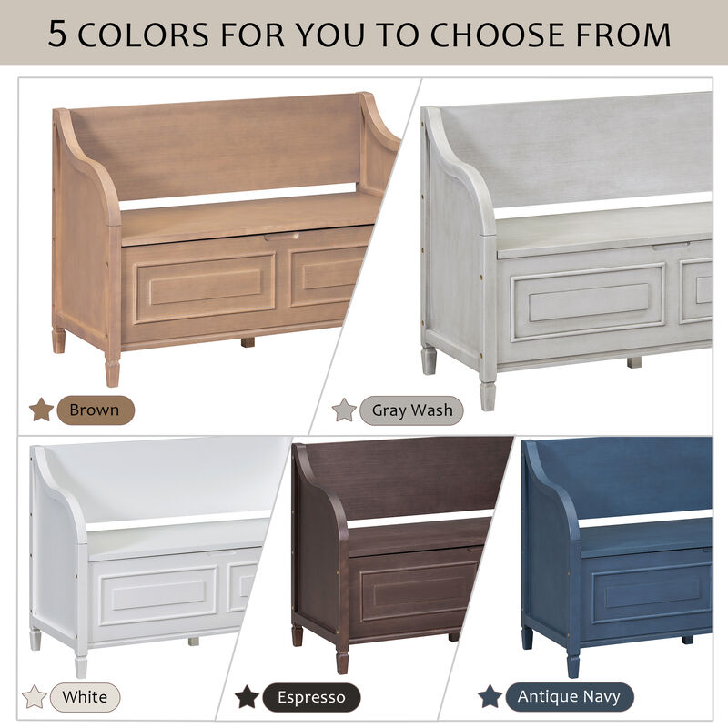 Whisen Rustic Style Entryway Multifunctional Storage Bench with Hidden Storage Space and Safety Hinge - Brown/Beige