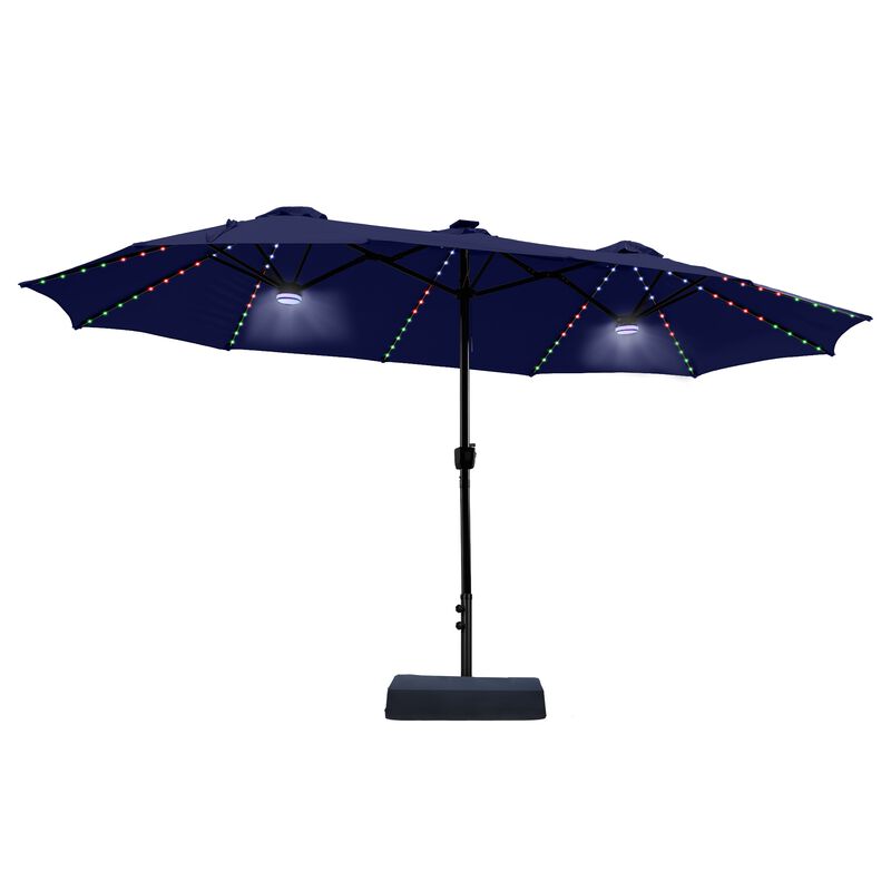 15ft patio umbrella double-sided PURPLE LEAF 15x9ft Rectangular Outdoor Market with Base, Light Grey proof steel ribs Available in three colors ABCCANOPY 15FT Double Sided Pool