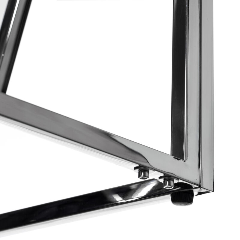 Modern Square End Side Table, Tempered Glass Top Metal Coffee Table, Silver