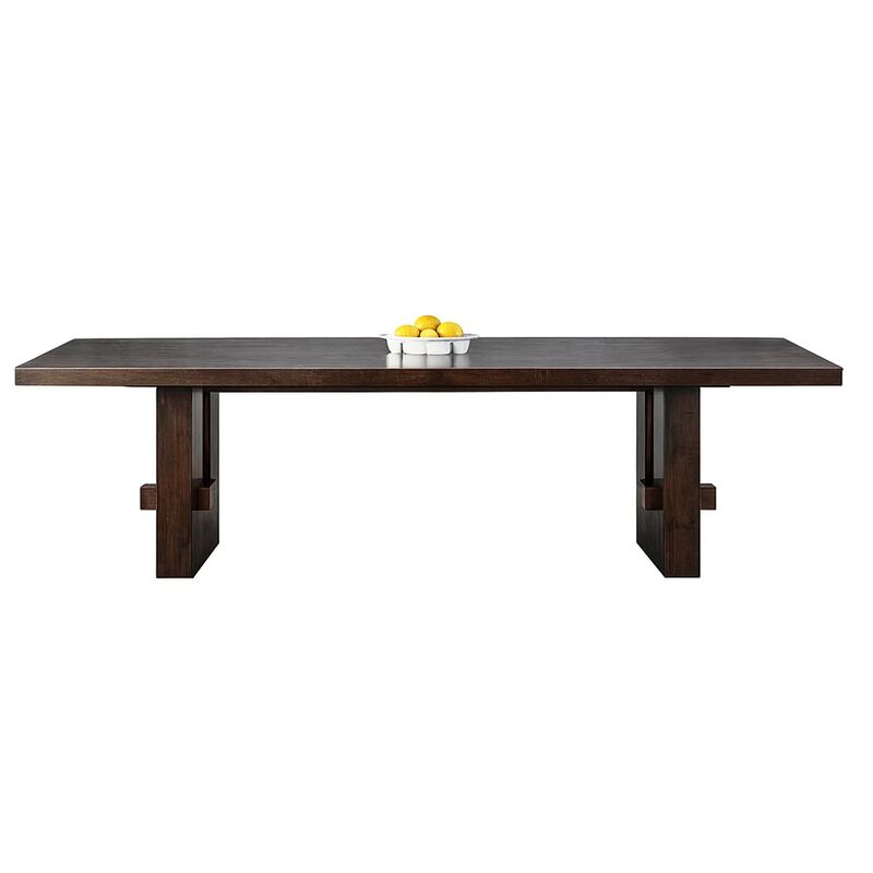 Mordy Dining Table, Walnut Brown Solid Wood 90-108 Inch Expandable Leaf