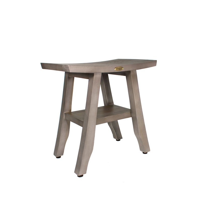 CoastalVogue Satori 18" Teak Wood Shower Bench with Shelf in Antique Gray Finish