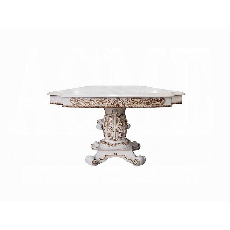 Antoine Dining Table, Carved Double Pedestal, 94-136 Inch, Pearl White