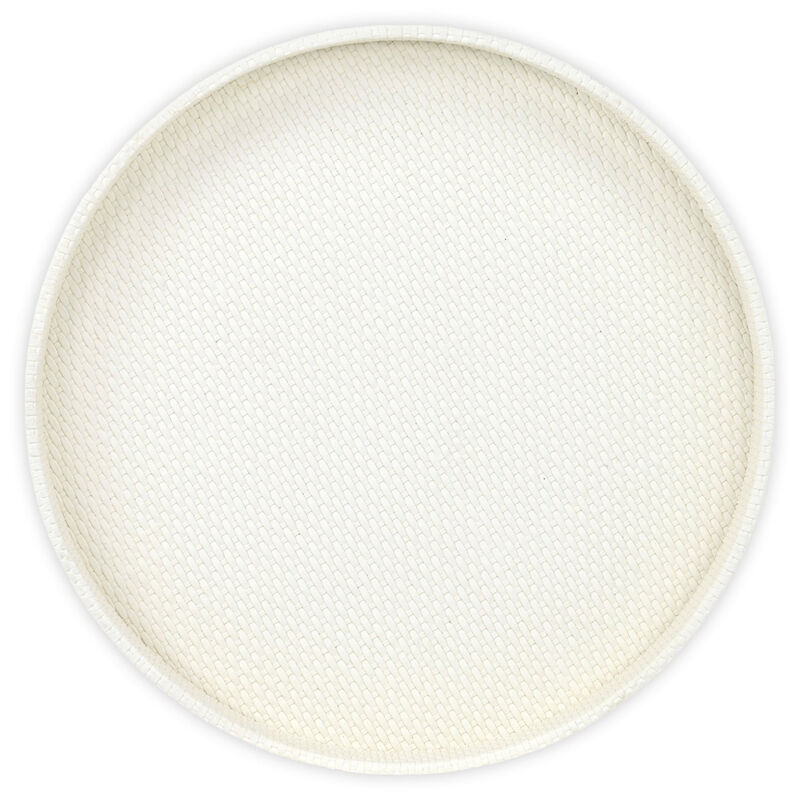 HomeRoots 15" White Faux Wicker Round Serving Tray image number 2