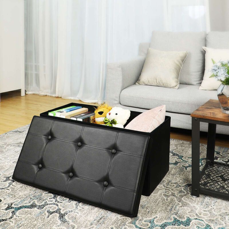 30" L Faux Leather Folding Storage Ottoman Bench, Storage Chest Footrest Padded Seat