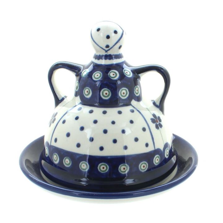 Blue Rose Polish Pottery Peacock Small Cheese Lady