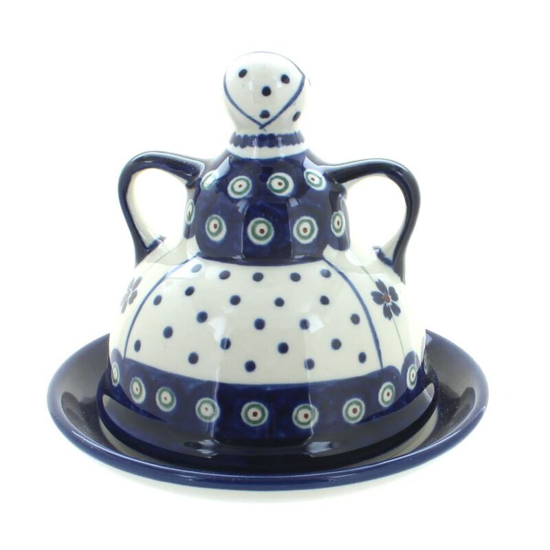 Blue Rose Polish Pottery Peacock Small Cheese Lady