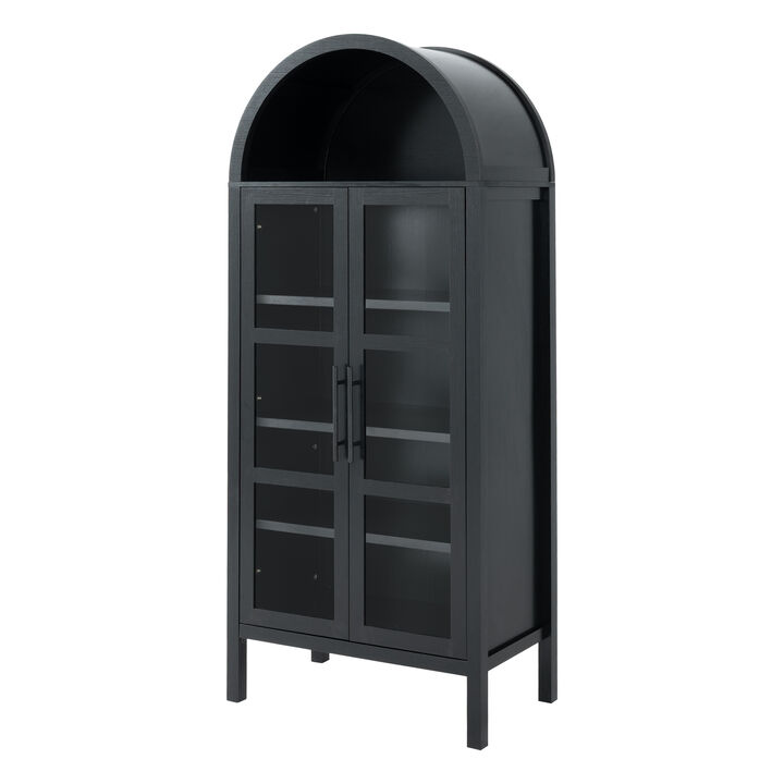 Tall Arched Glass Front Storage Cabinet, Multi‑Purpose Display Cabinet with Adjustable Shelves