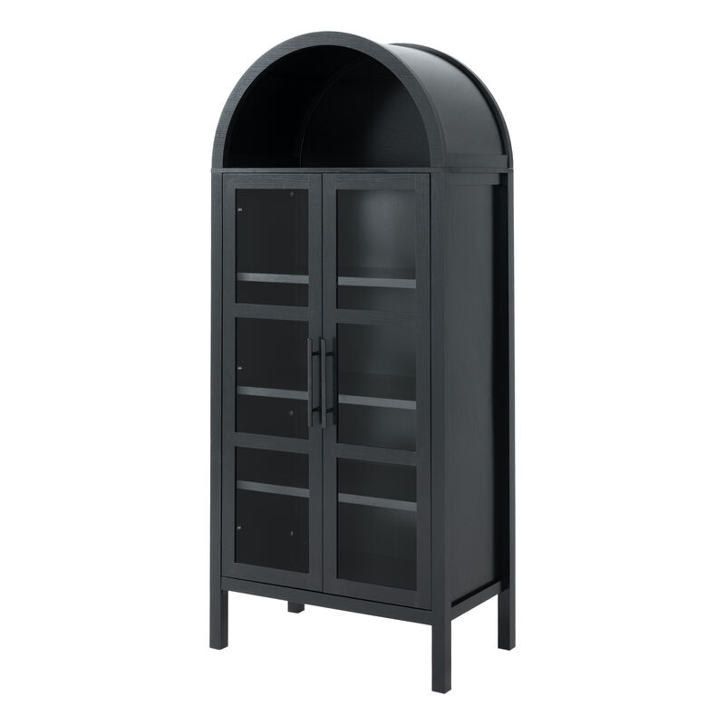 Tall Arched Glass Front Storage Cabinet, Multi‑Purpose Display Cabinet with Adjustable Shelves image number 0