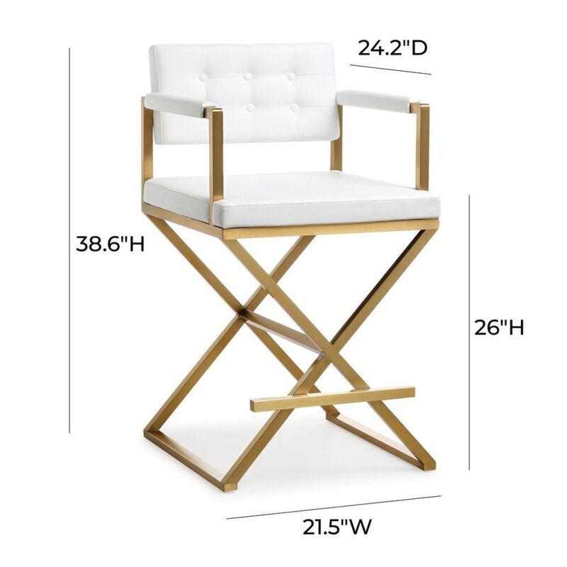 Starlight Canyon Home White Faux Leather Bar Stool With Gold Steel Frame And Back Support Arms image number 1