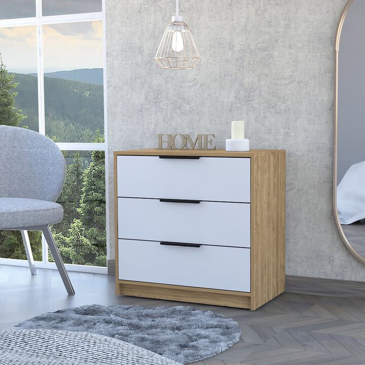 Plethoria Home 3-Drawer Dresser White and Light Oak