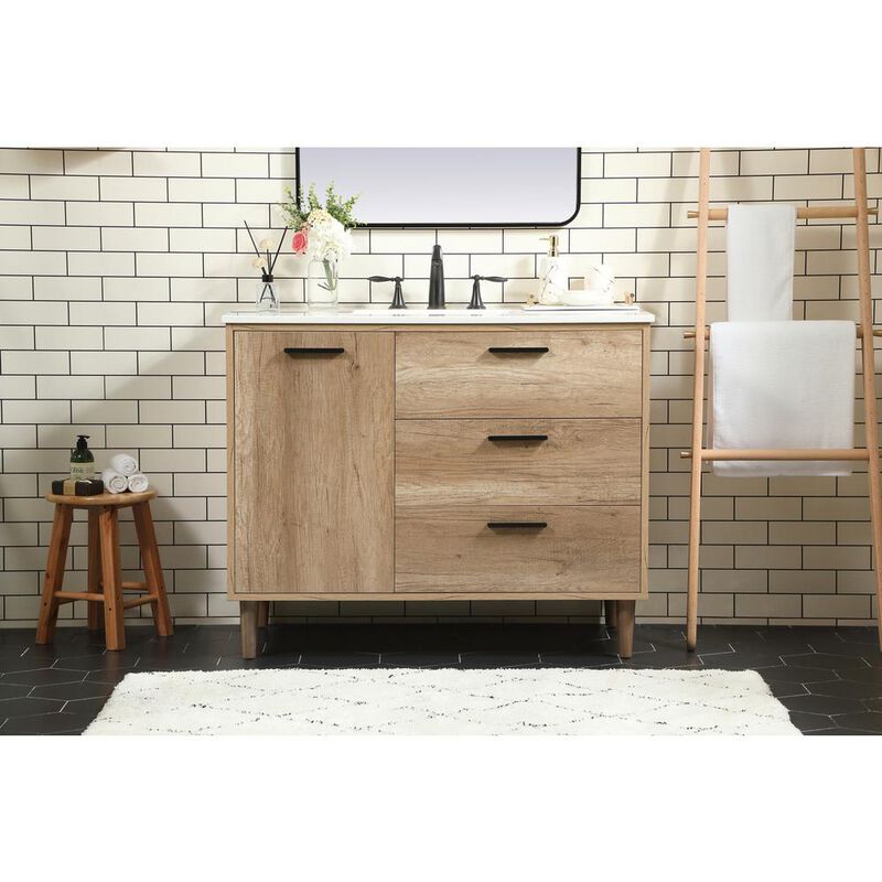 Elegant Kitchen and Bath 42 inch Single bathroom vanity in natural oak