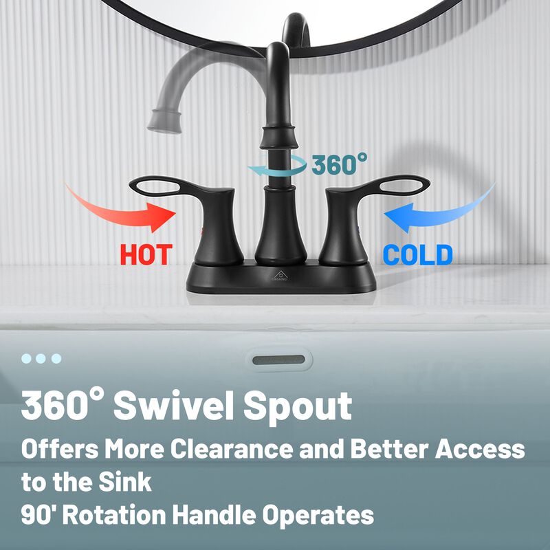 Mondawe 4 Inch 2-Handle Centerset High Arc Bathroom Sink Faucet Lavatory Faucet with Stainless Steel Drain