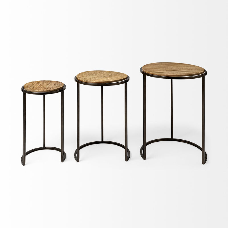 Rustic Solid Wood Round End Tables &ndash; Set of Three for Versatile Use image number 5