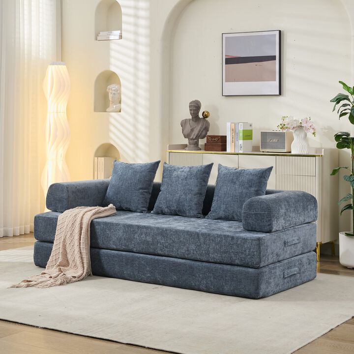 Convertible Folding Mattress Couch, Chenille Floor Sofa with Armrest, Floor Sofa Lounge Couch