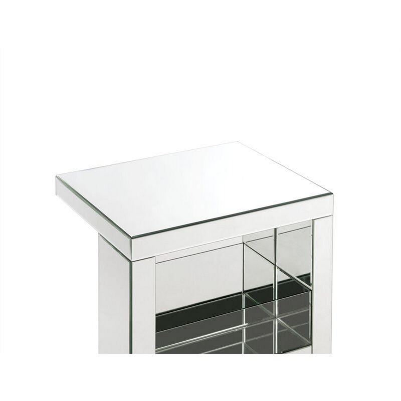 Accent Table with Mirrored Panels and C Shape, Silver-Benzara