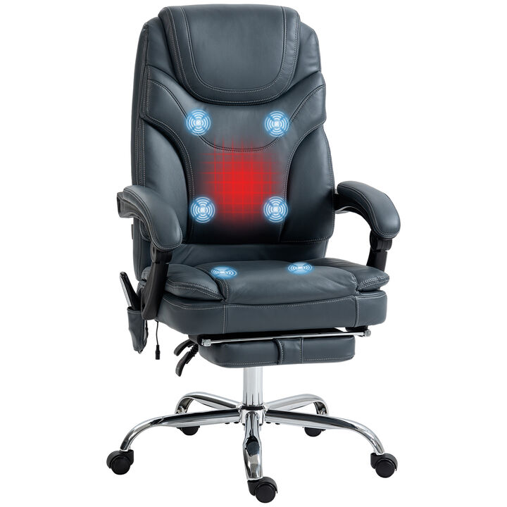 Vinsetto PU Leather Massage Office Chair with 6 Vibration Points, Heated Reclining Computer Chair with Adjustable Height, Footrest, Gray