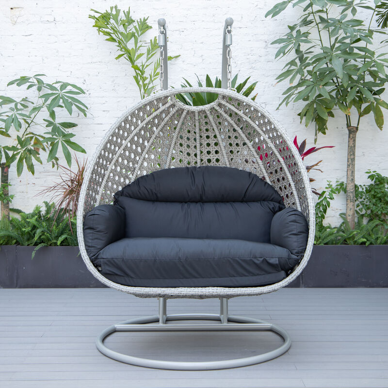 LeisureMod Mendoza Moder Wicker Hanging 2 person Egg Swing Chair Removable Cushion