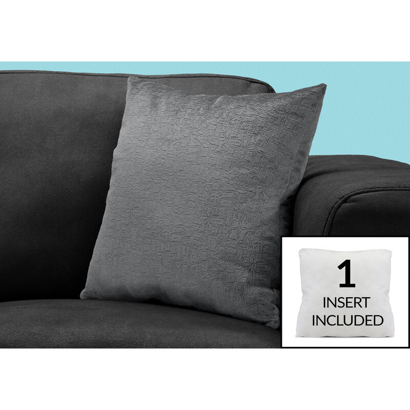Monarch Specialties I 9274 Pillows, 18 X 18 Square, Insert Included, Decorative Throw, Accent, Sofa, Couch, Bedroom, Polyester, Hypoallergenic, Grey, Modern image number 2