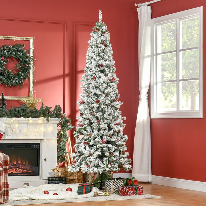 7.5 ft Pencil Snow Flocked Artificial Christmas Tree with 600 Pine Realistic Branches