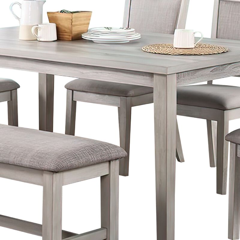Modern 6 Piece Dining Set with Table, 4 Chairs and Bench, Plush Seats, Gray - Benzara