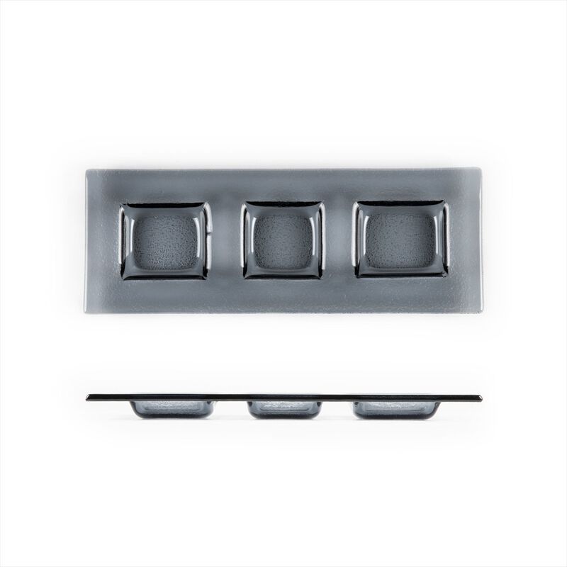 Turgla Fusion Glass 12.25" x 4" Rectangular Charcoal Glass Sectional Plate (Set of 2) image number 4
