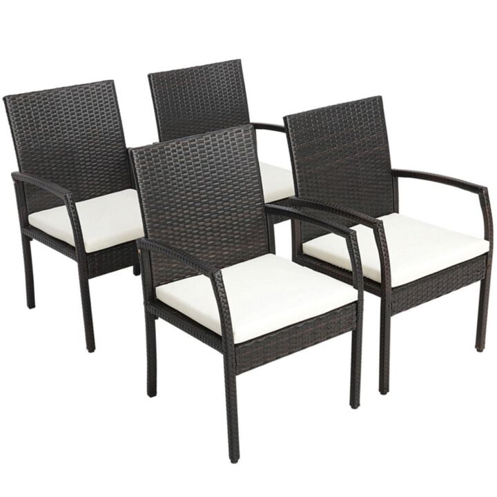 Hivvago 4 Pieces Patio Wicker Dining Armchair Set with Soft Zippered Cushion-Set of 4