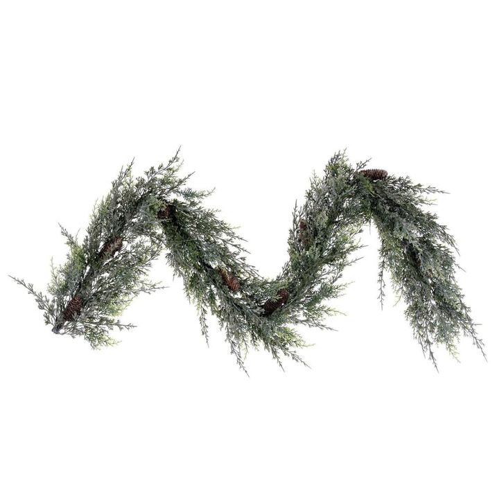 Vickerman 6' Artificial Snow Cedar Hanging Garland with Pinecones - Natural Looking Garland for Staircase or Mantel - Comes with Artificial Pinecones - Reliable and Durable