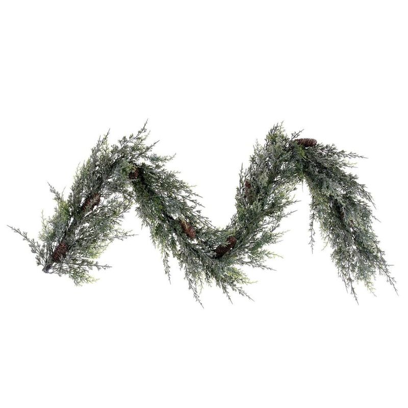 Vickerman 6' Artificial Snow Cedar Hanging Garland with Pinecones - Natural Looking Garland for Staircase or Mantel - Comes with Artificial Pinecones - Reliable and Durable image number 0