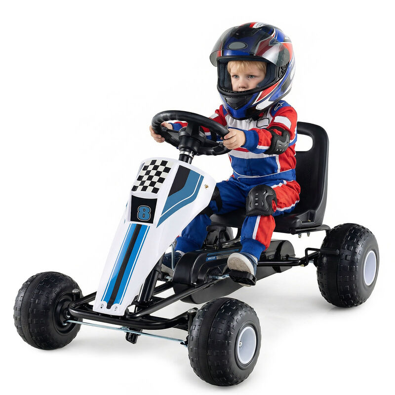 Kids 4 Wheel Pedal Go Kart with Steering Wheel and Safe Handbrake for Backyard image number 4