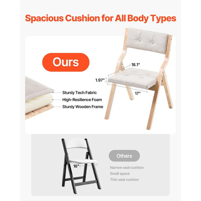 Foldable Wooden Chairs Set of 4 with Cushions, Portable Dining Seating for Kitchen & Office image number 3