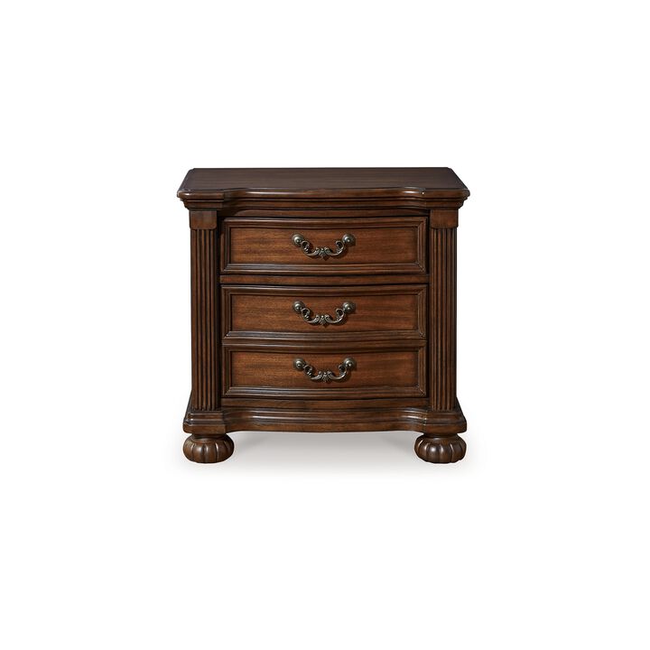 Laon Nightstand, 3 Drawer, Bronze, 29 Inch Cherry Brown Solid Hardwood - Benzara
