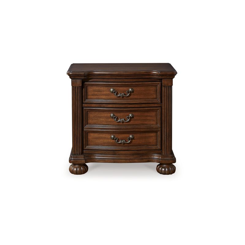 Laon Nightstand, 3 Drawer, Bronze, 29 Inch Cherry Brown Solid Hardwood - Benzara