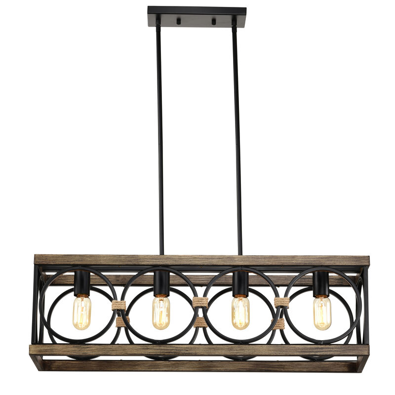 4-Light Farmhouse Rectangle Pendant Light Vintage Rustic Industrial Hanging Light Fixture image number 3