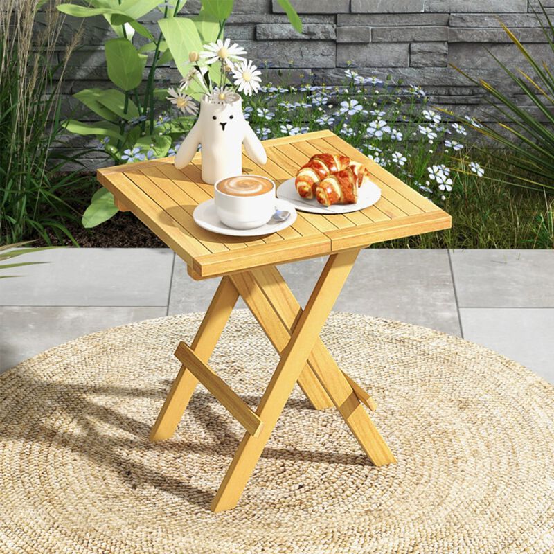 18" Folding Teak Wood Square Coffee Table with X-Legs & Slatted Top image number 5