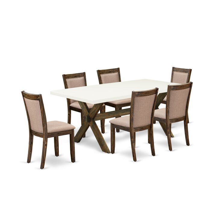 East West Furniture X727MZ716-7 7Pc Dining Set - Rectangular Table and 6 Parson Chairs - Multi-Color Color
