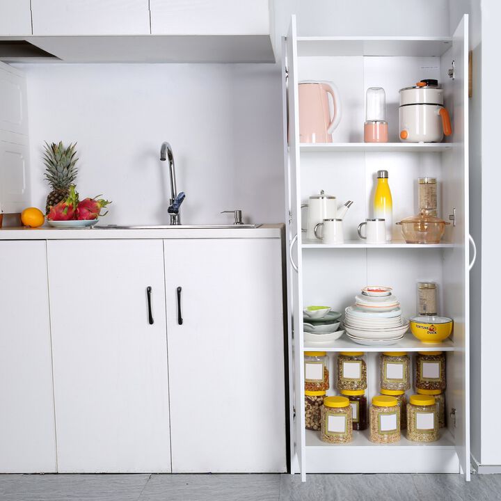 Freestanding Kitchen Pantry Cabinet with Adjustable Shelves, Wood Storage Cupboard for Dining Room-White