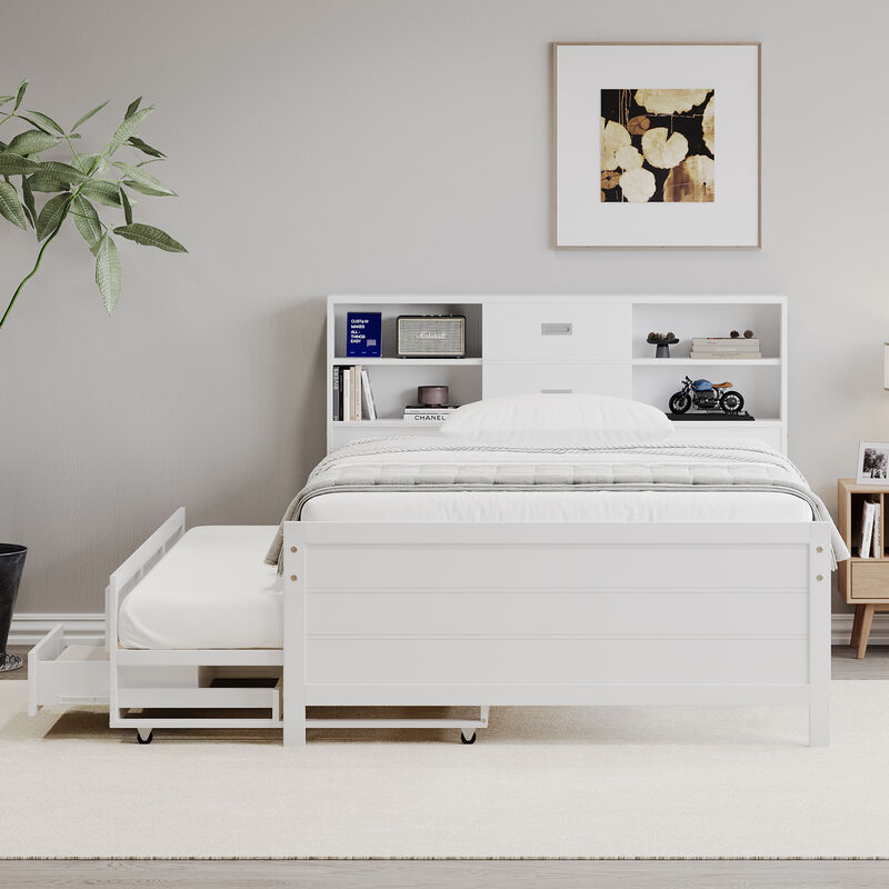 Merax Captain Bed with Storage Bookcase Headboard