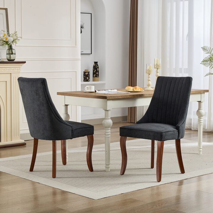 Whisen 2-Piece 25inch Dining Chairs, Rayon Linen Upholstered Channel Tufted with Curved Solid Wood Legs for Kitchen Dining Room