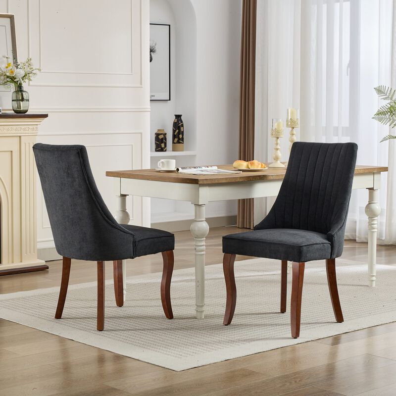Whisen 2-Piece 25inch Dining Chairs, Rayon Linen Upholstered Channel Tufted with Curved Solid Wood Legs for Kitchen Dining Room image number 1